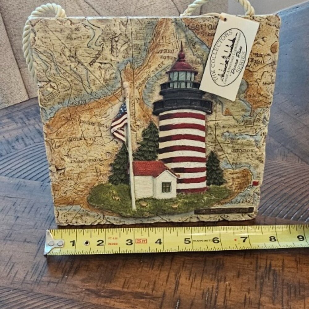 NEW Great American Lighthouses Tile Plaque Donna Elias 97 West Quoddy Head Maine